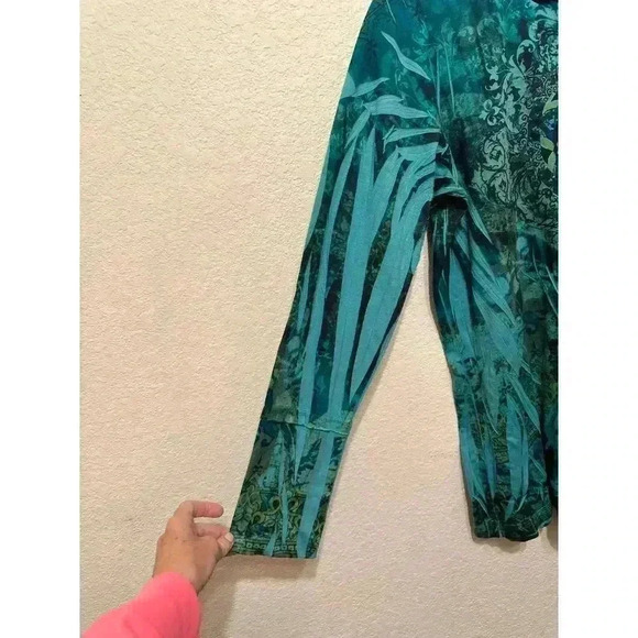 Decree Womens L Y2K Geometric Top Teal Tattoo Print Long Sleeve 2000s Grunge - Picture 3 of 9